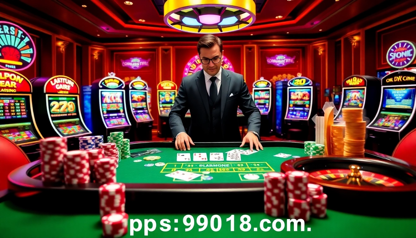 Engage in the thrilling world of online gambling at https://99ok18.com/, featuring poker tables and vibrant slot machines.
