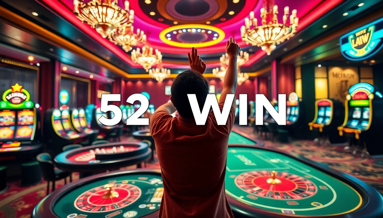 Exciting casino gameplay showcasing 52WIN with poker table action and luxury surroundings.