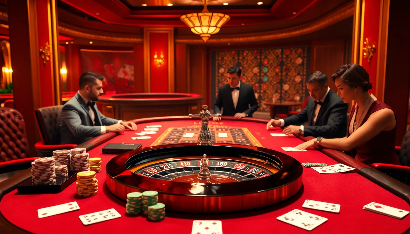 Người chơi tận hưởng một vòng chơi đầy kịch tính tại bàn casino LUCK8, với các chip poker và lá bài.