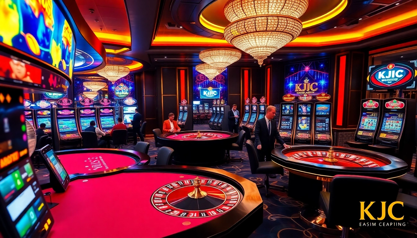 The dynamic energy of online gambling at https://kjc.coach/, featuring engaging poker tables and vibrant slot machines.