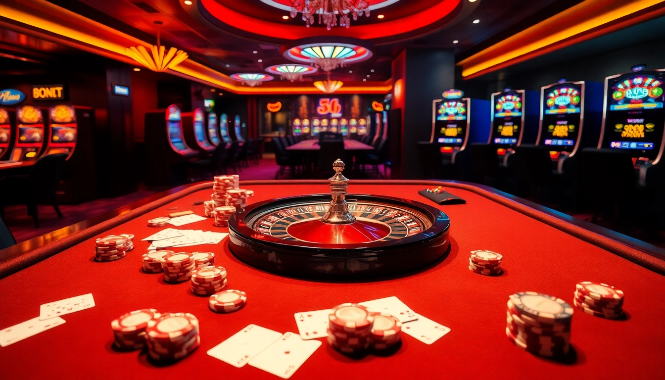Experience the thrill of gamebaidoithuong.trading at a vibrant casino table filled with cards and chips.